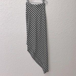 Gray & White Stripe Small Stretchy High Waist Asymmetrical Maxi Skirt Side Slit